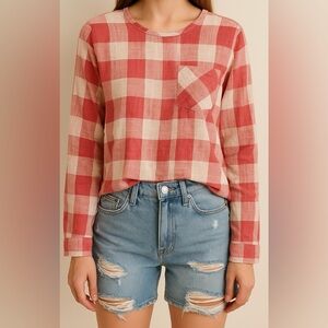 Cloth &‎ Stone Plaid Top Buffalo Check Cabin Core Cozy High Low Hem Shirt Size S